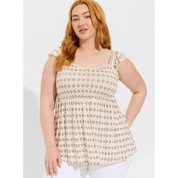 torrid Tops - Torrid Babydoll Super Soft Slub Ruffle Tank Size 1X Cream Peplem Cottagecore Y2K